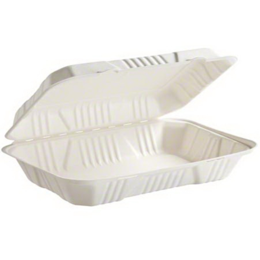 Large 9` x 13` x 3` Molded Fiber 1-Compartment Catering Container with Hinged Lid
